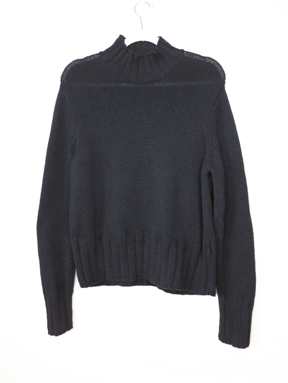 Vintage Blue Mock Neck Fisherman Sweater Large Scandi
